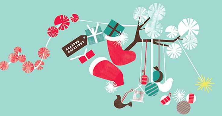 Christmas illustration of santa hats and decorations