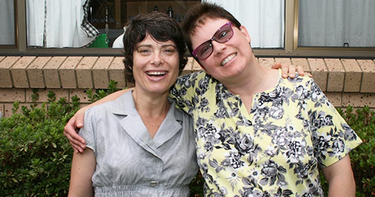 Peta and Nat outside their new home