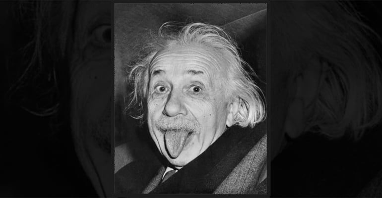 Einstein poking his tongue out at the camera