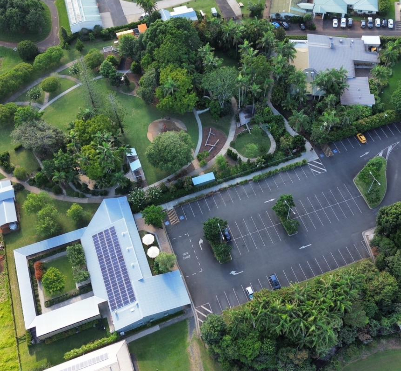 Summerland farm aerial shot of front gate