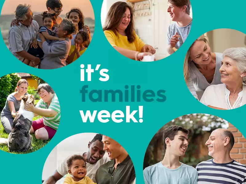A series of people together demonstrating the different types of family units