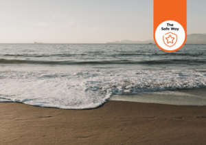 Photo of a beach with 'The Safe Way' icon at the top.