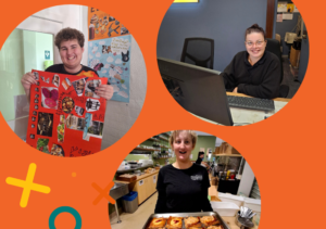 Series of three images of Work Ready Program participants in work situations.