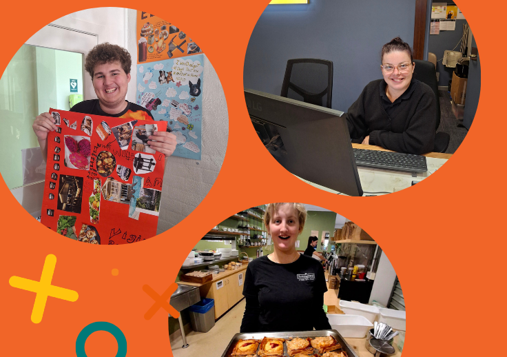 Series of three images of Work Ready Program participants in work situations.