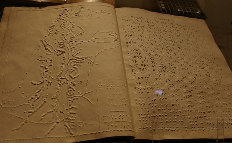 Book written in braille at the museum of Louis Braille
