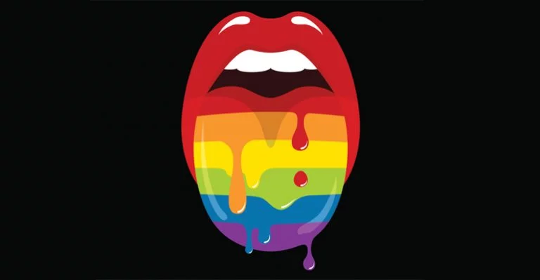 Graphic of a colourful rainbow tongue
