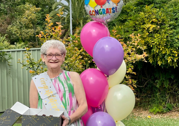 Our customer Shirley is a Supported Independent living customer who is celebrating being cancer free with her staff and housemates.