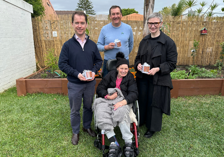 Photo of Wendy Riley with CEO Martin Laverty, Board Director Maura Boland and Board Director Malcolm Kinns at the Beverly Hills site.